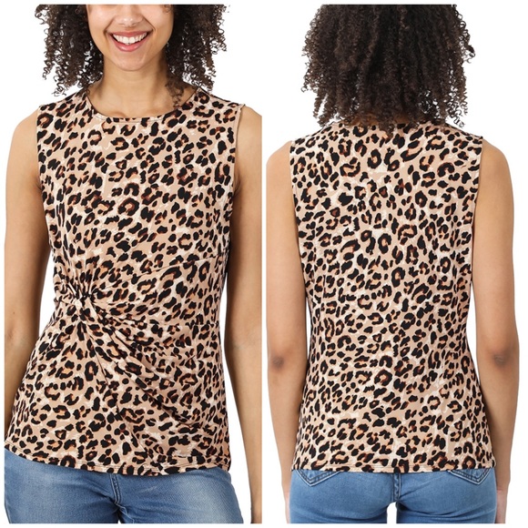 Zenana Outfitters Tops - Zenana cheetah print side knot tank top